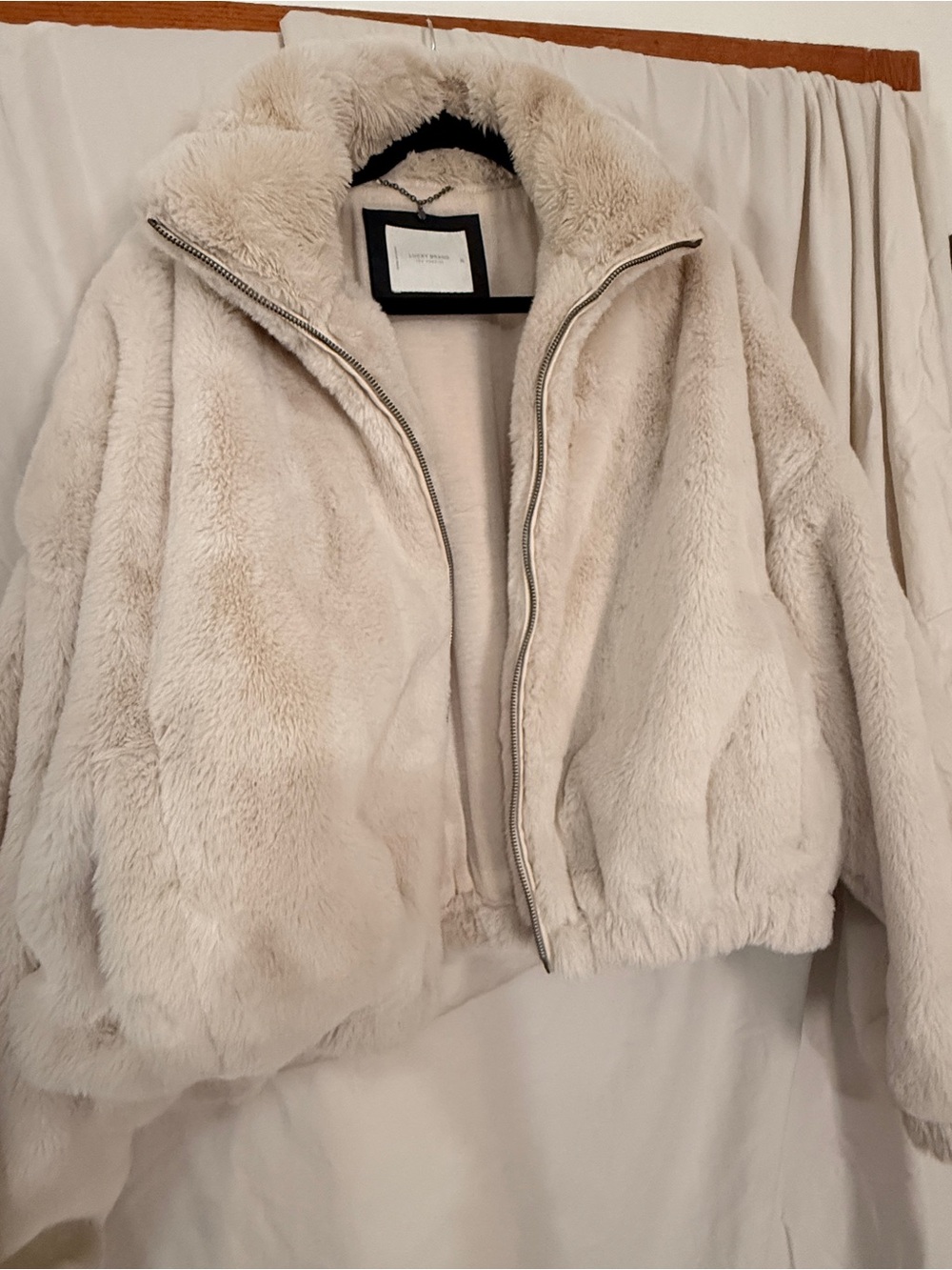 Lucky Brand Cream Faux Fur Zip Jacket
